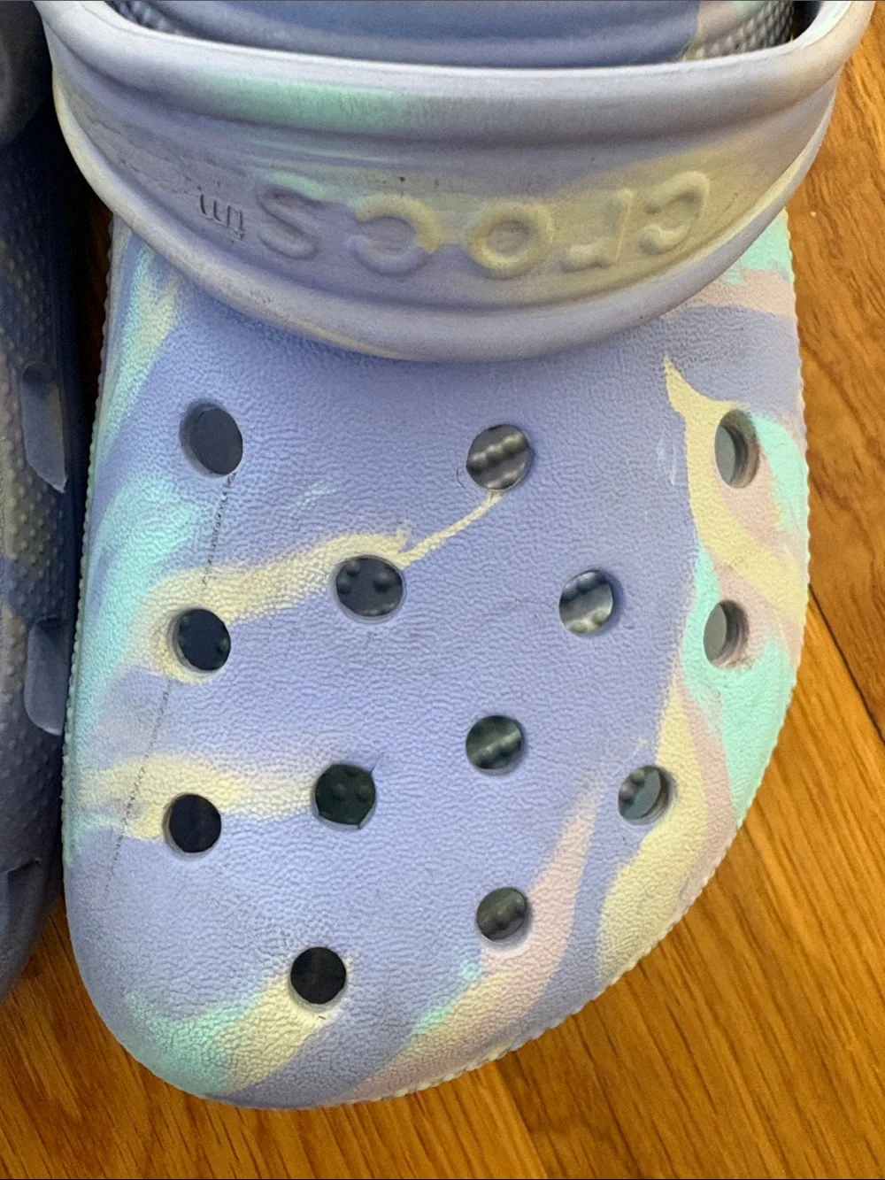 CROCS moon jelly marble Kids Lavender & Teal Tie-Dye Clog size j3 j 3 youth shoe